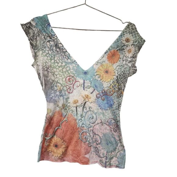 Goa Wild Daisy Print Y2K Top with Embroidery - Picture 4 of 12